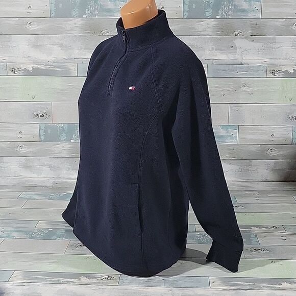 Navy Tommy Hilfiger Half-Zip Fleece Jacket sz Medium - Picture 2 of 3